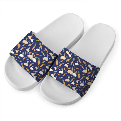 Carrot And Rabbit Pattern Print White Slide Sandals