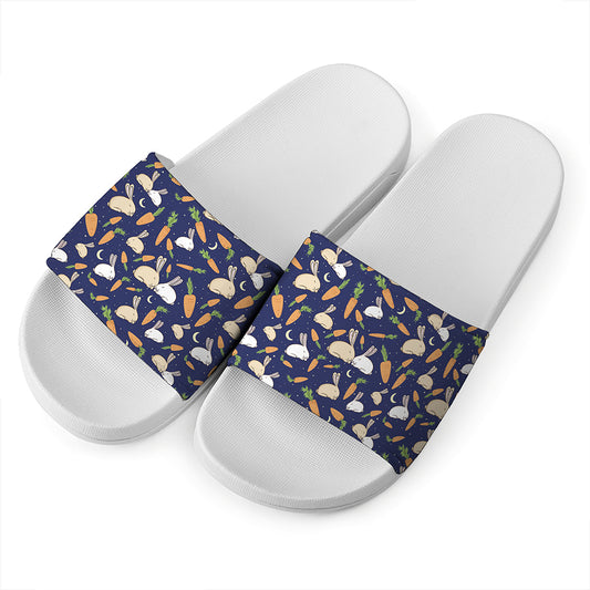 Carrot And Rabbit Pattern Print White Slide Sandals