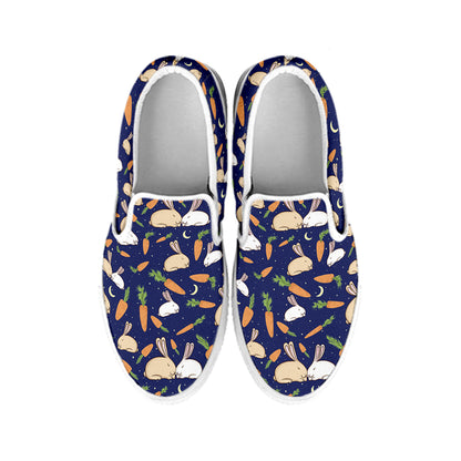 Carrot And Rabbit Pattern Print White Slip On Shoes