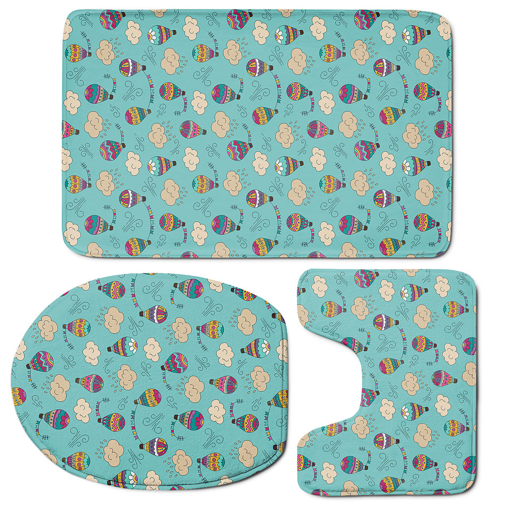 Cartoon Air Balloon Pattern Print 3 Piece Bath Mat Set