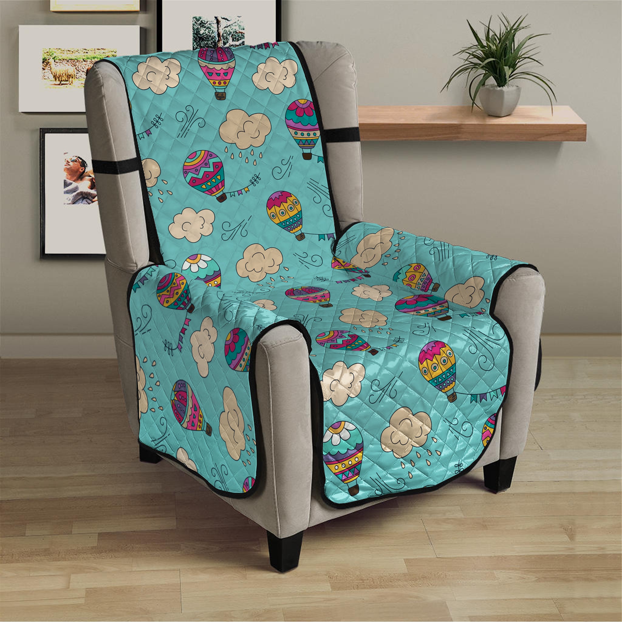 Cartoon Air Balloon Pattern Print Armchair Protector