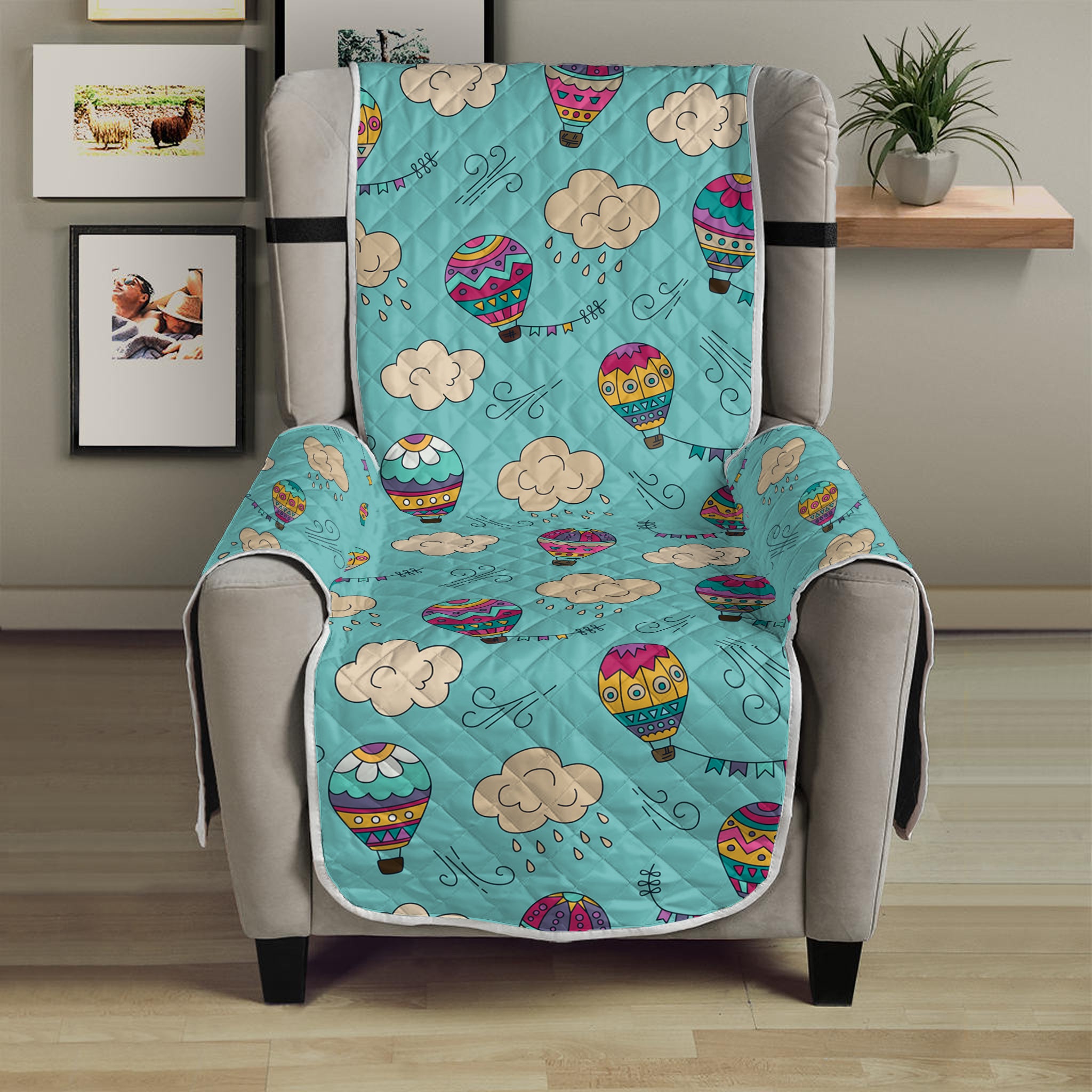 Cartoon Air Balloon Pattern Print Armchair Protector