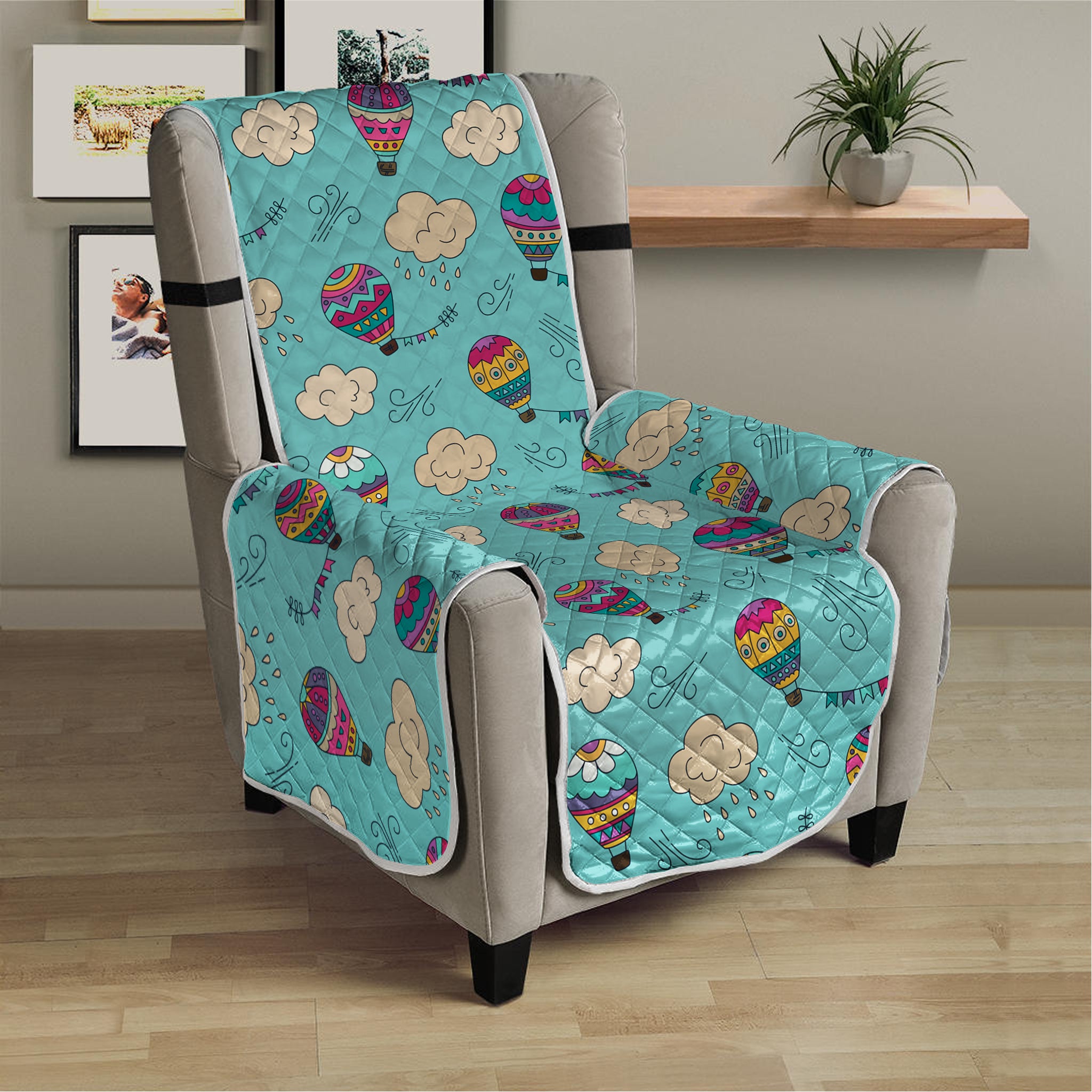 Cartoon Air Balloon Pattern Print Armchair Protector