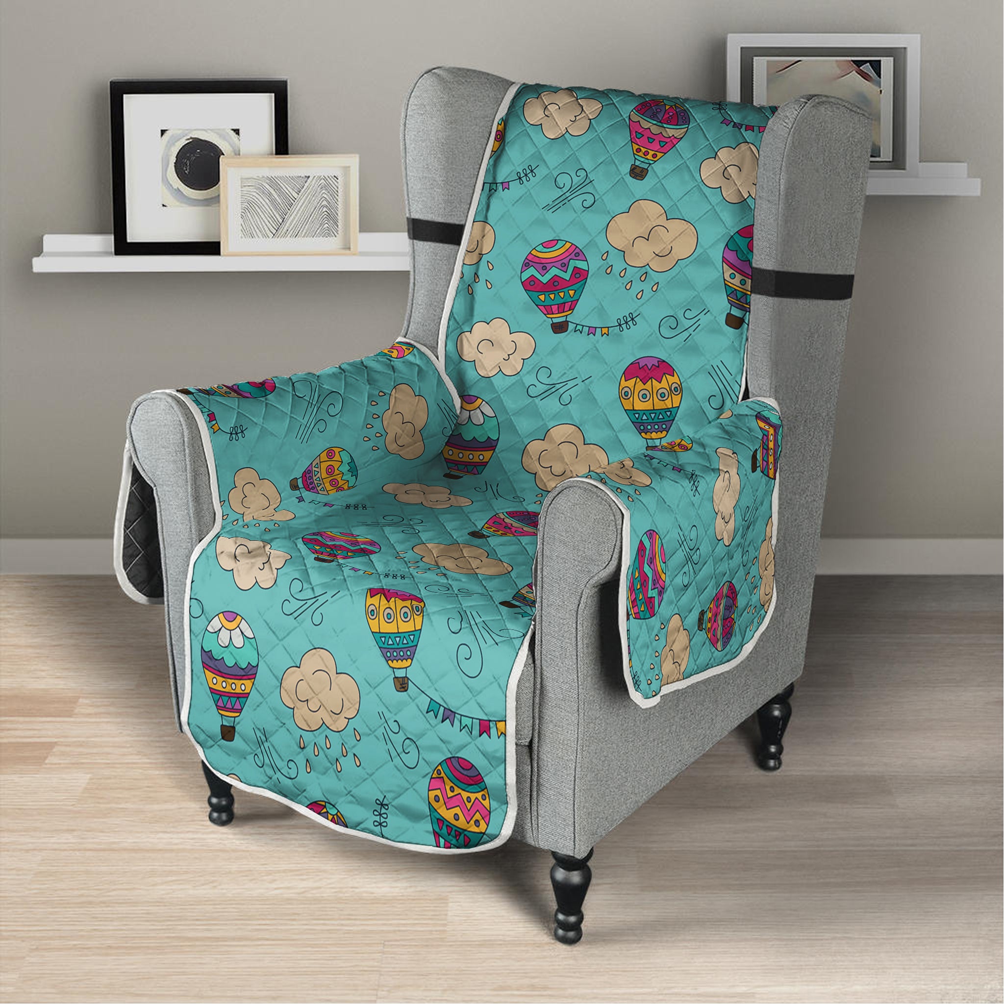 Cartoon Air Balloon Pattern Print Armchair Protector