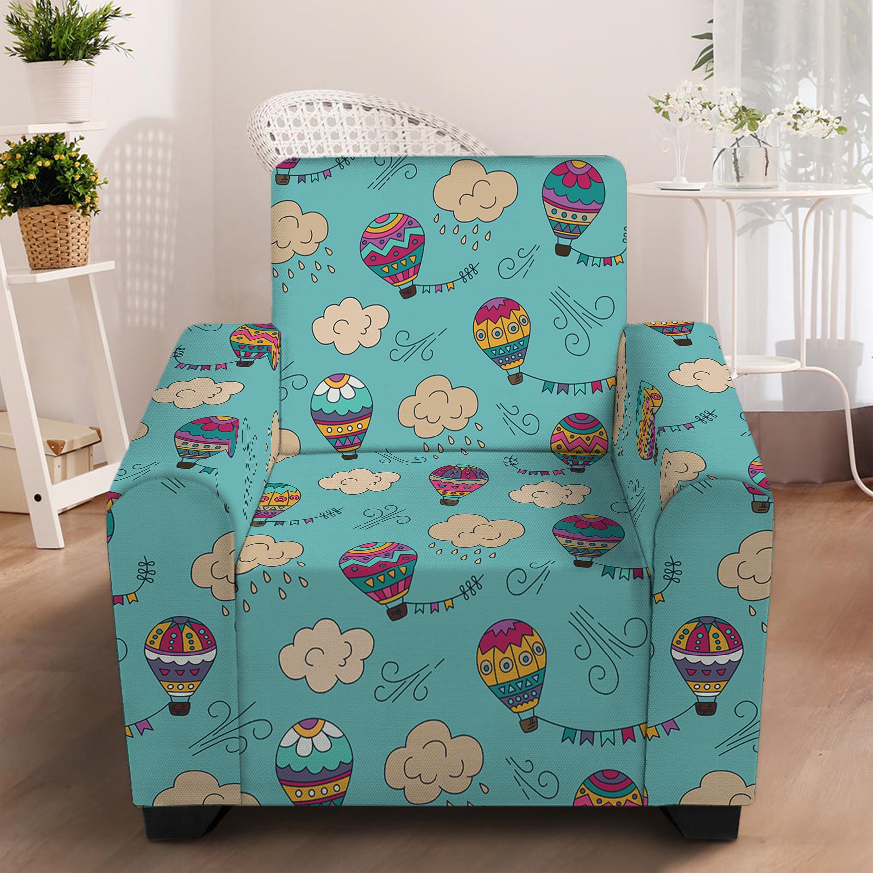 Cartoon Air Balloon Pattern Print Armchair Slipcover