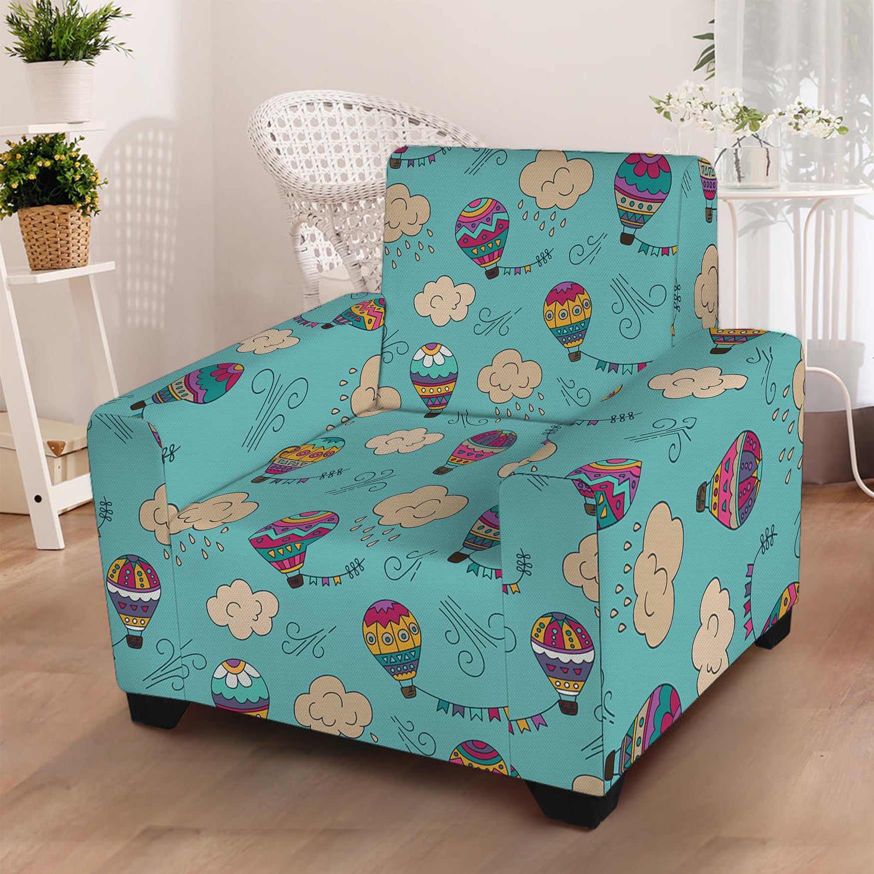 Cartoon Air Balloon Pattern Print Armchair Slipcover