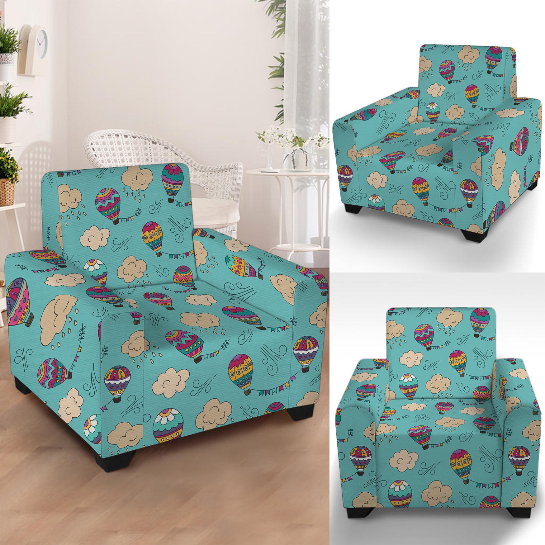 Cartoon Air Balloon Pattern Print Armchair Slipcover