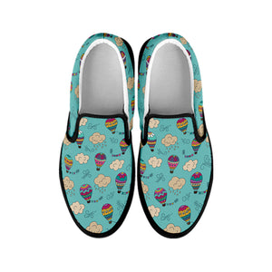 Cartoon Air Balloon Pattern Print Black Slip On Shoes