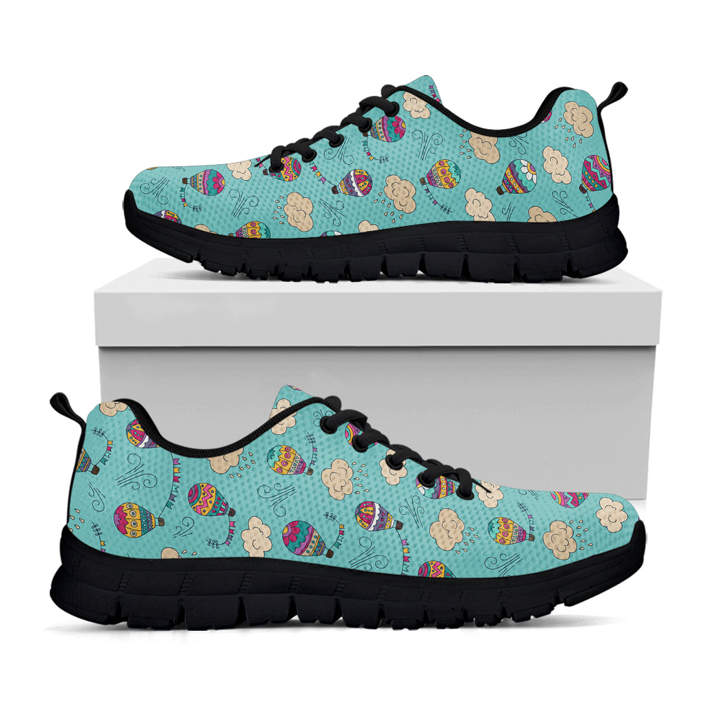 Cartoon Air Balloon Pattern Print Black Sneakers