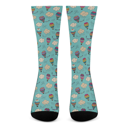 Cartoon Air Balloon Pattern Print Crew Socks