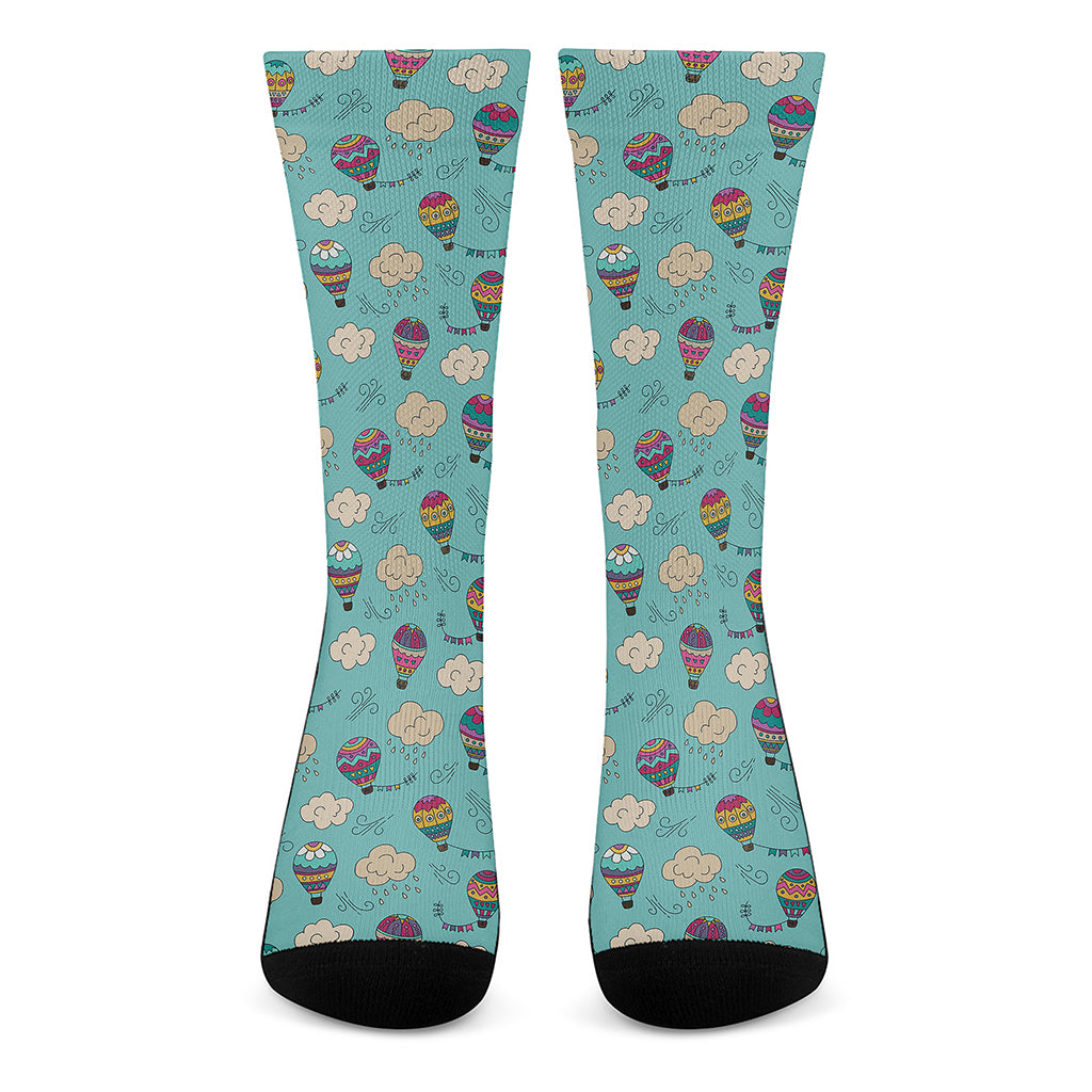 Cartoon Air Balloon Pattern Print Crew Socks