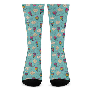 Cartoon Air Balloon Pattern Print Crew Socks