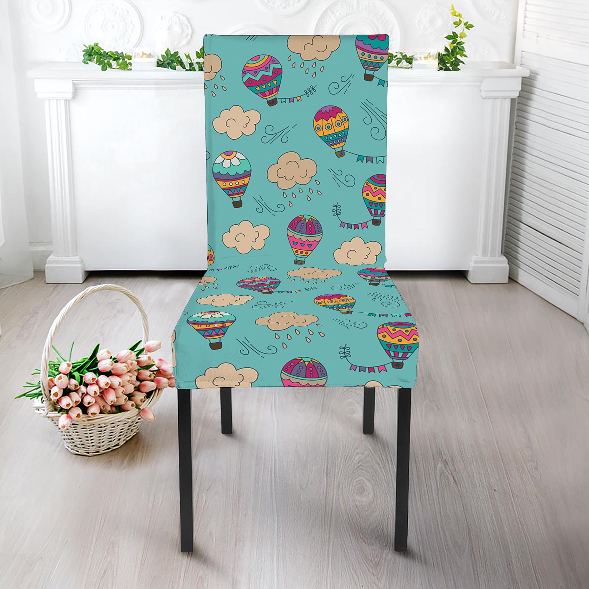 Cartoon Air Balloon Pattern Print Dining Chair Slipcover