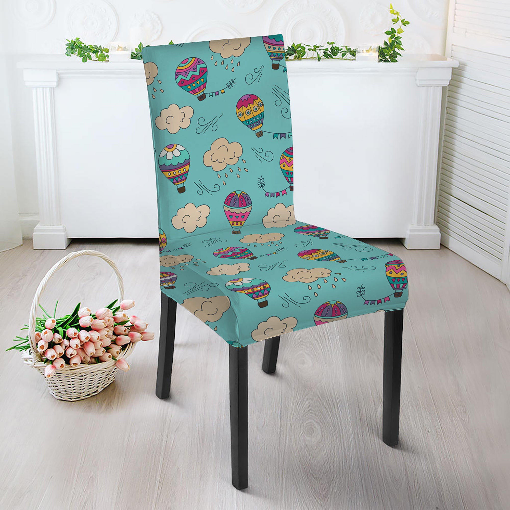 Cartoon Air Balloon Pattern Print Dining Chair Slipcover