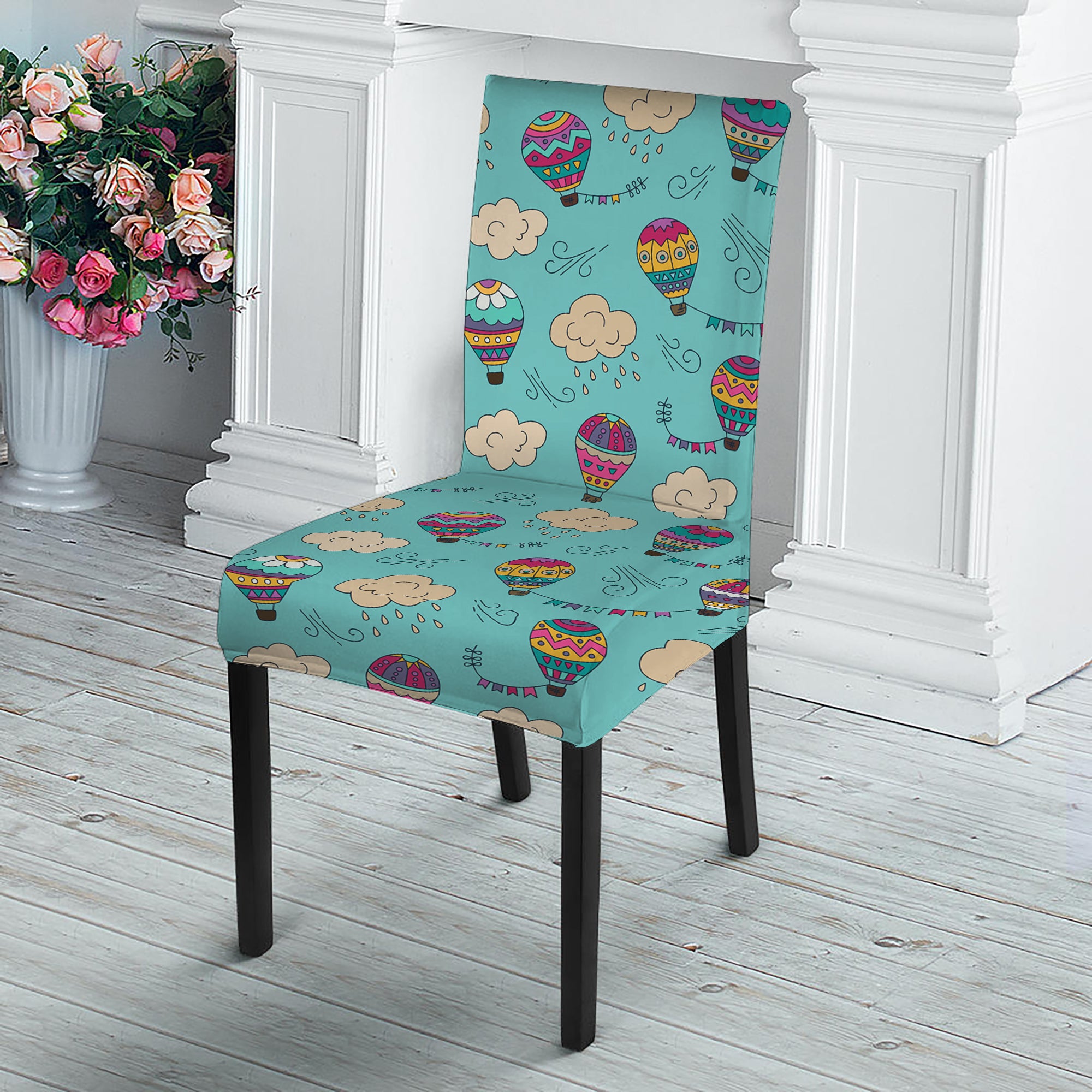 Cartoon Air Balloon Pattern Print Dining Chair Slipcover