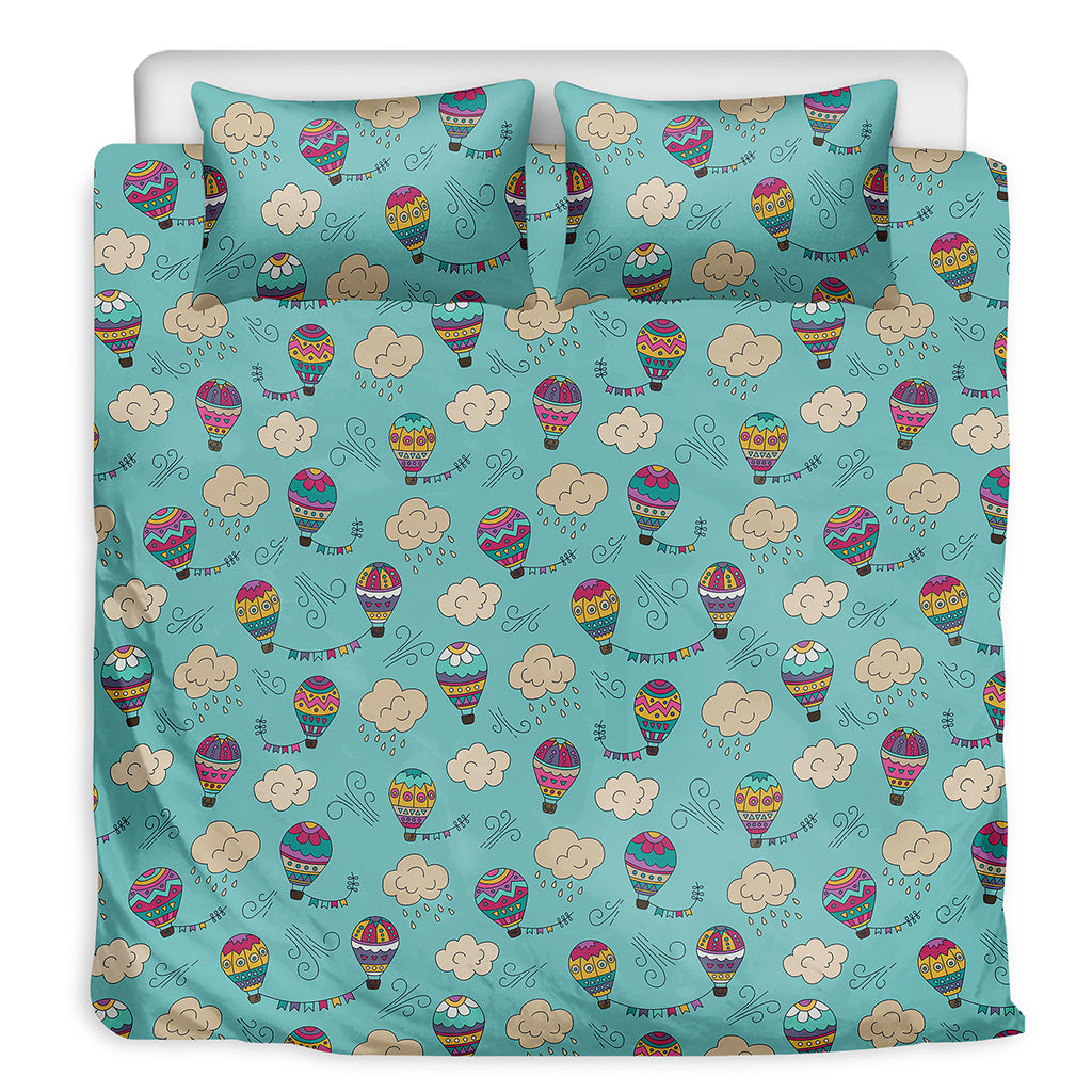 Cartoon Air Balloon Pattern Print Duvet Cover Bedding Set