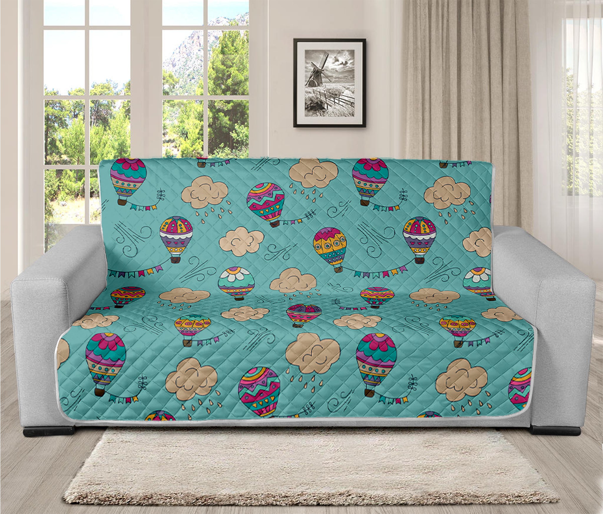 Cartoon Air Balloon Pattern Print Futon Protector