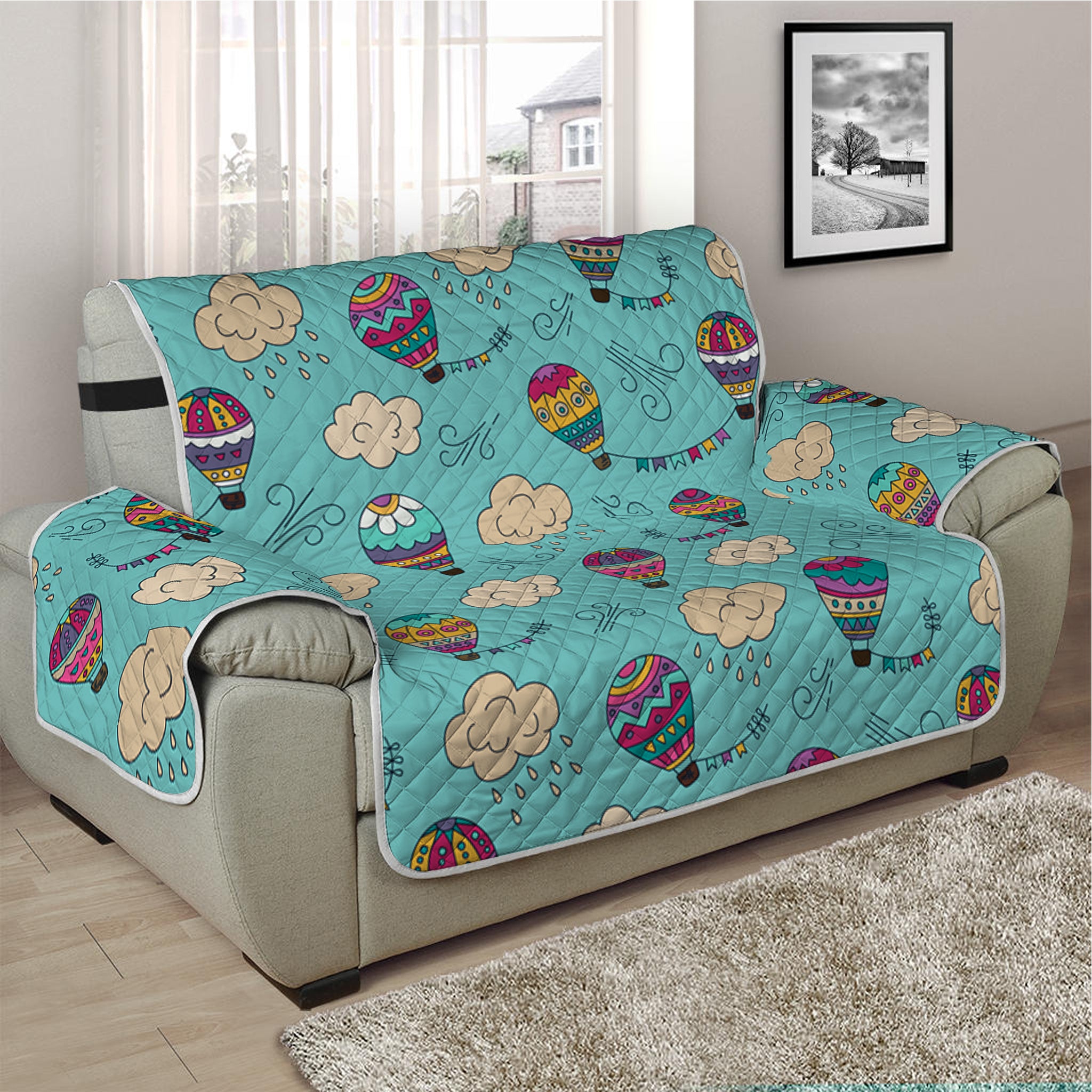 Cartoon Air Balloon Pattern Print Half Sofa Protector