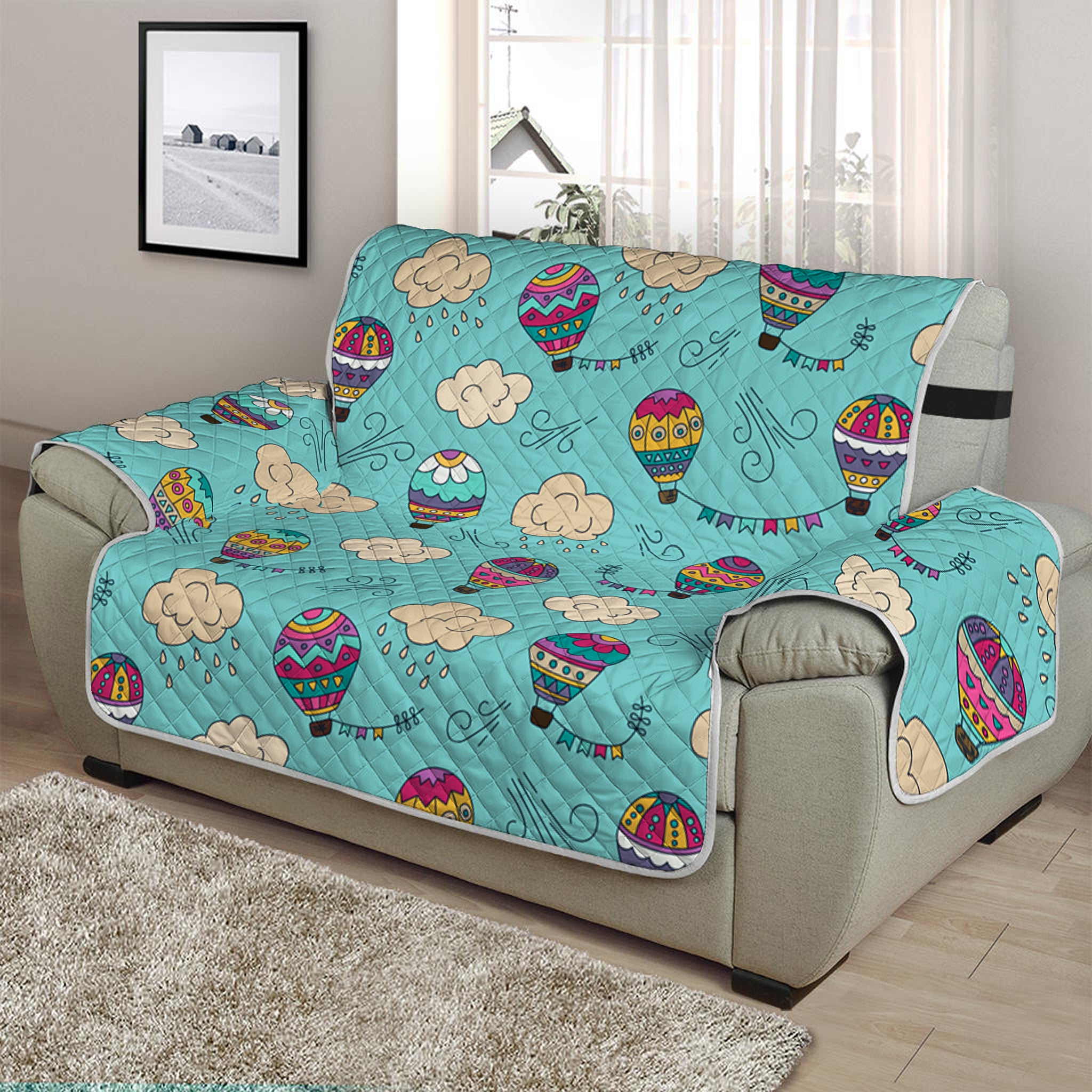 Cartoon Air Balloon Pattern Print Half Sofa Protector