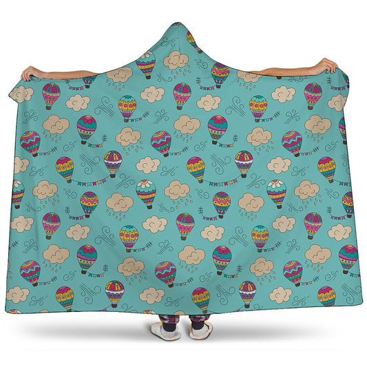 Cartoon Air Balloon Pattern Print Hooded Blanket