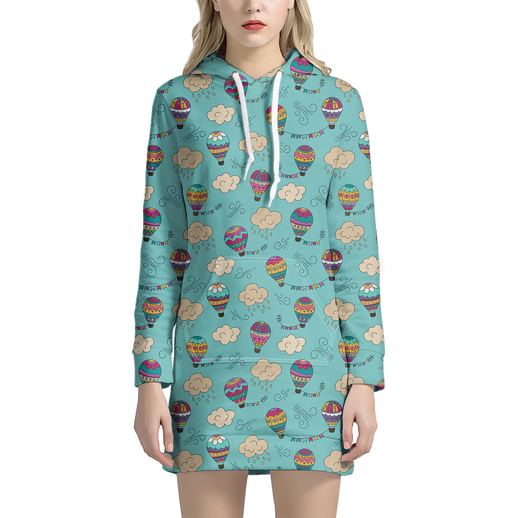 Cartoon Air Balloon Pattern Print Hoodie Dress