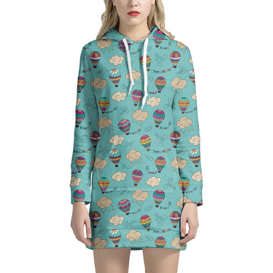 Cartoon Air Balloon Pattern Print Hoodie Dress