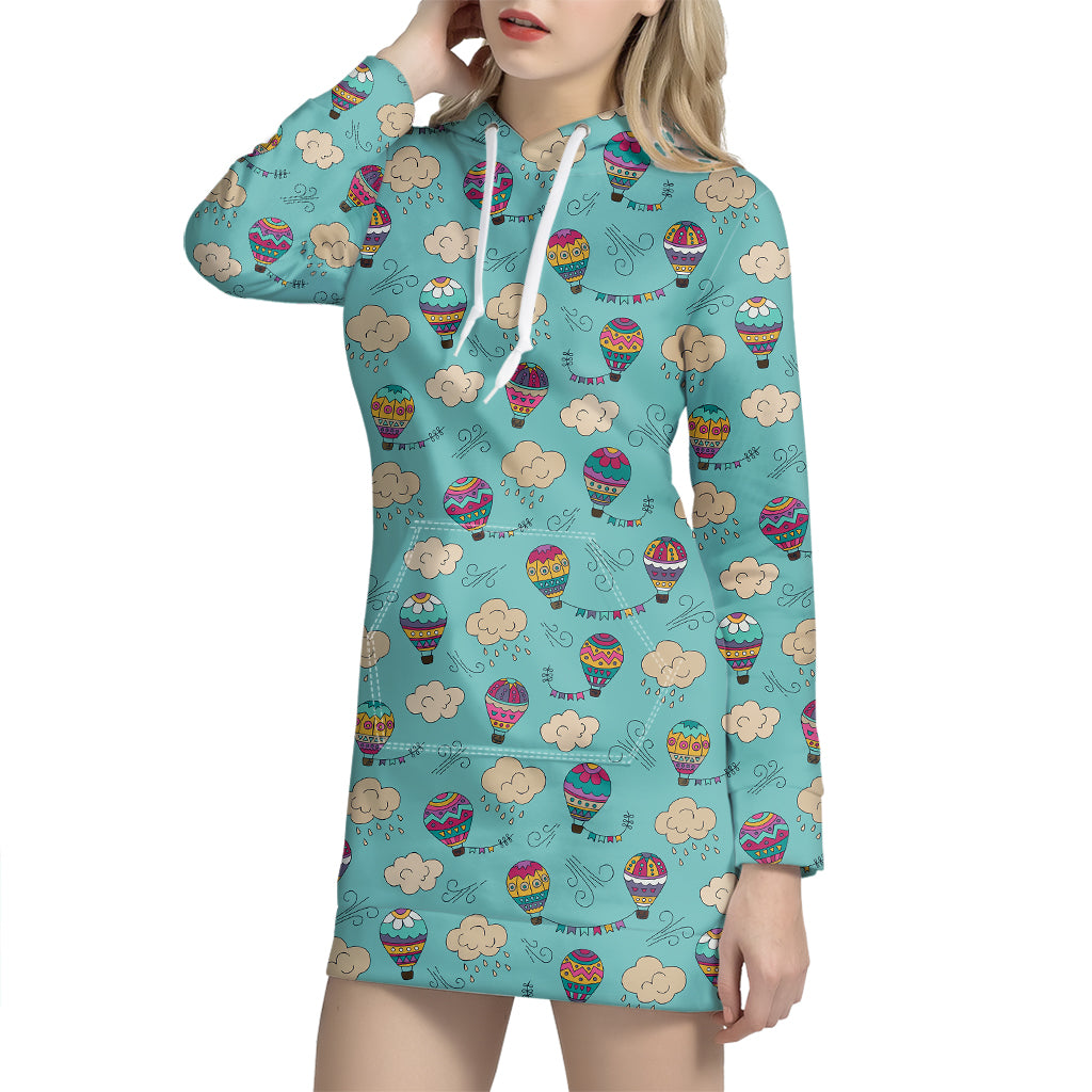 Cartoon Air Balloon Pattern Print Hoodie Dress