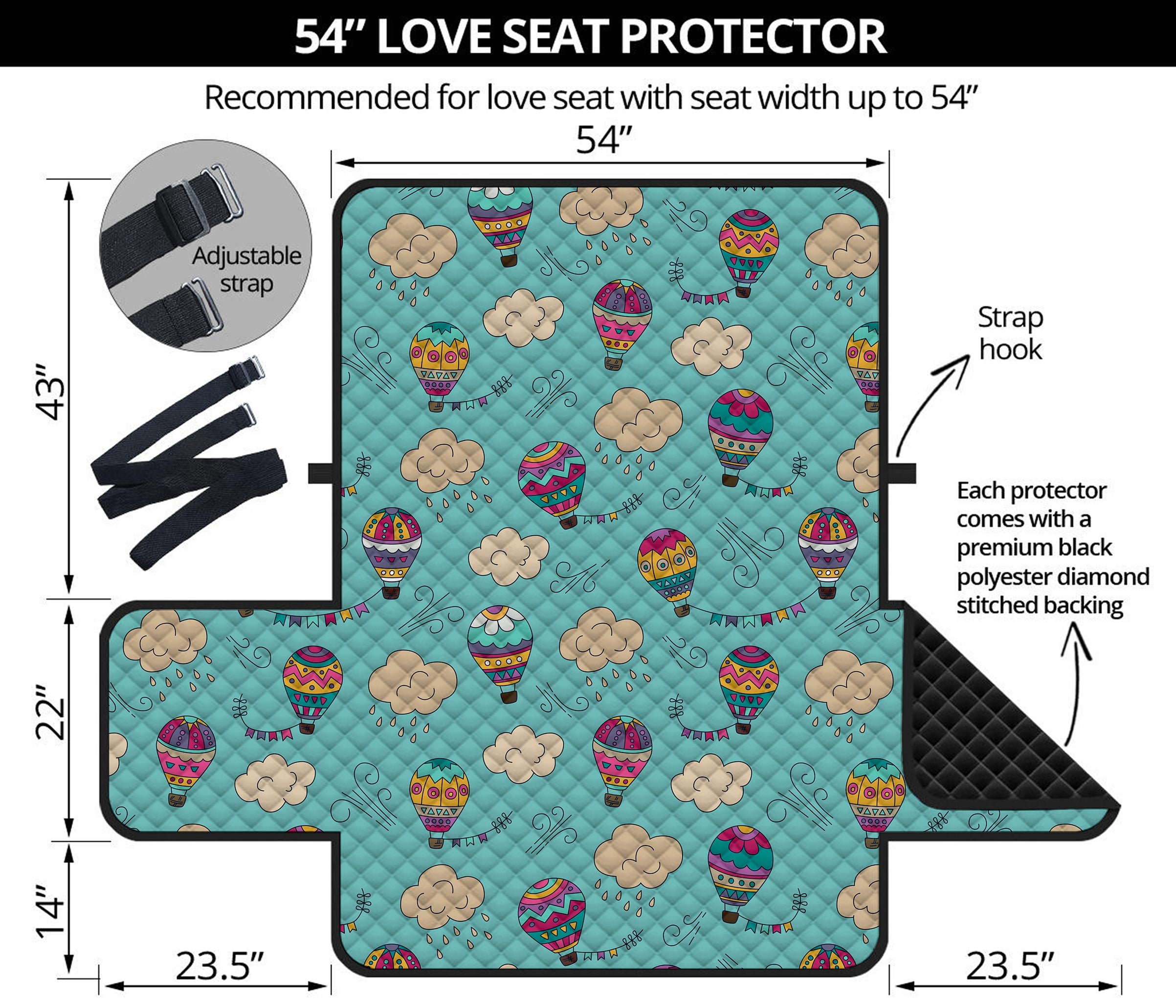 Cartoon Air Balloon Pattern Print Loveseat Protector