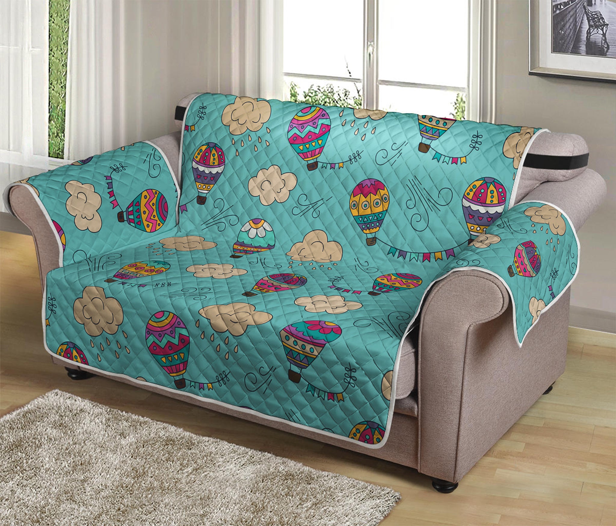 Cartoon Air Balloon Pattern Print Loveseat Protector