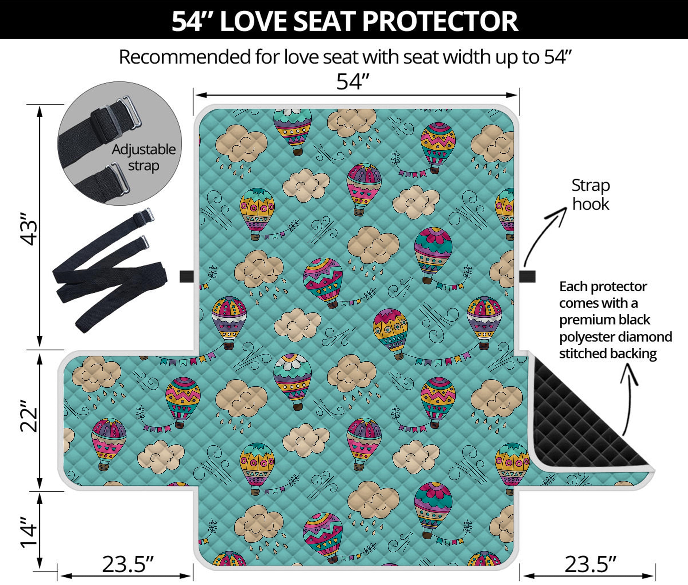 Cartoon Air Balloon Pattern Print Loveseat Protector