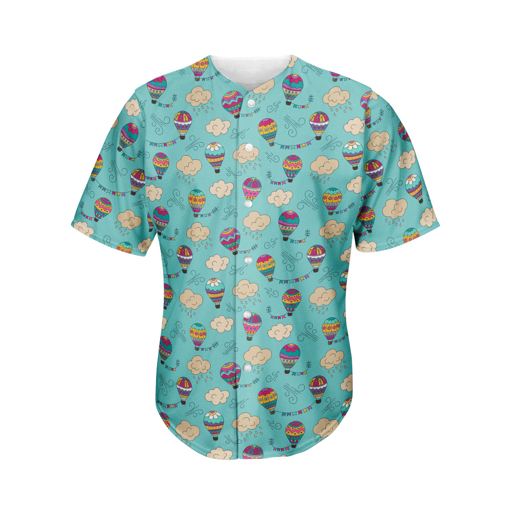 Cartoon Air Balloon Pattern Print Men's Baseball Jersey