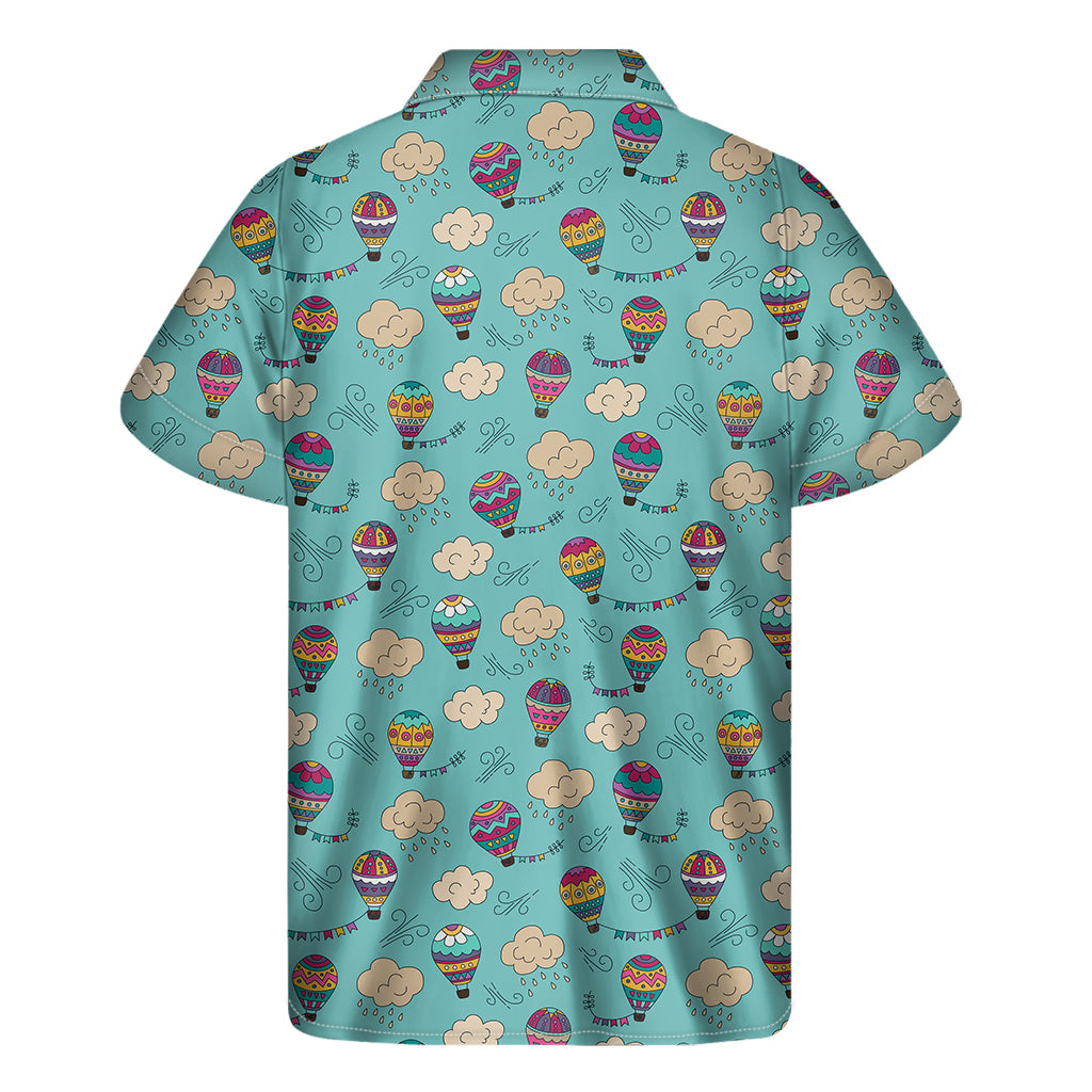 Cartoon Air Balloon Pattern Print Men's Short Sleeve Shirt