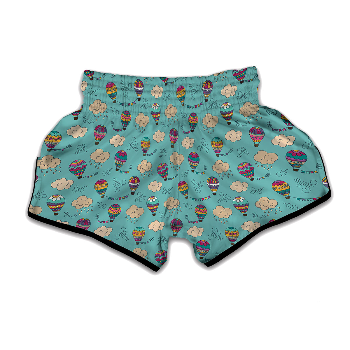 Cartoon Air Balloon Pattern Print Muay Thai Boxing Shorts