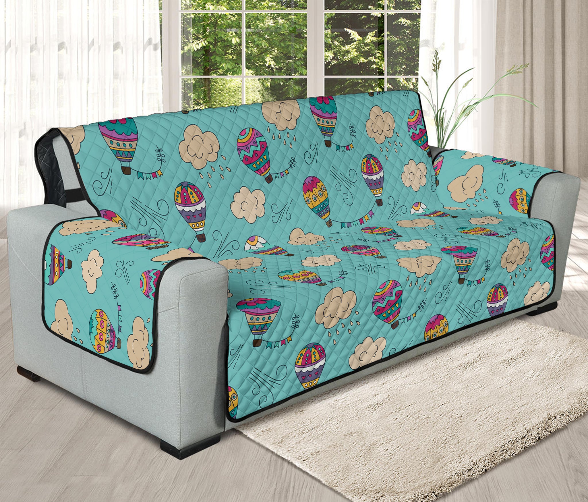 Cartoon Air Balloon Pattern Print Oversized Sofa Protector