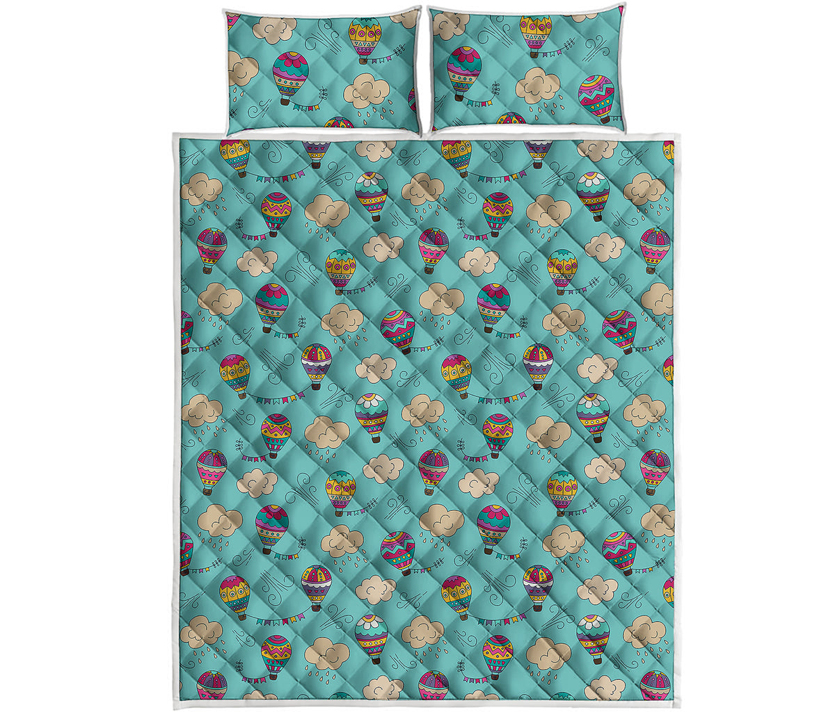 Cartoon Air Balloon Pattern Print Quilt Bed Set