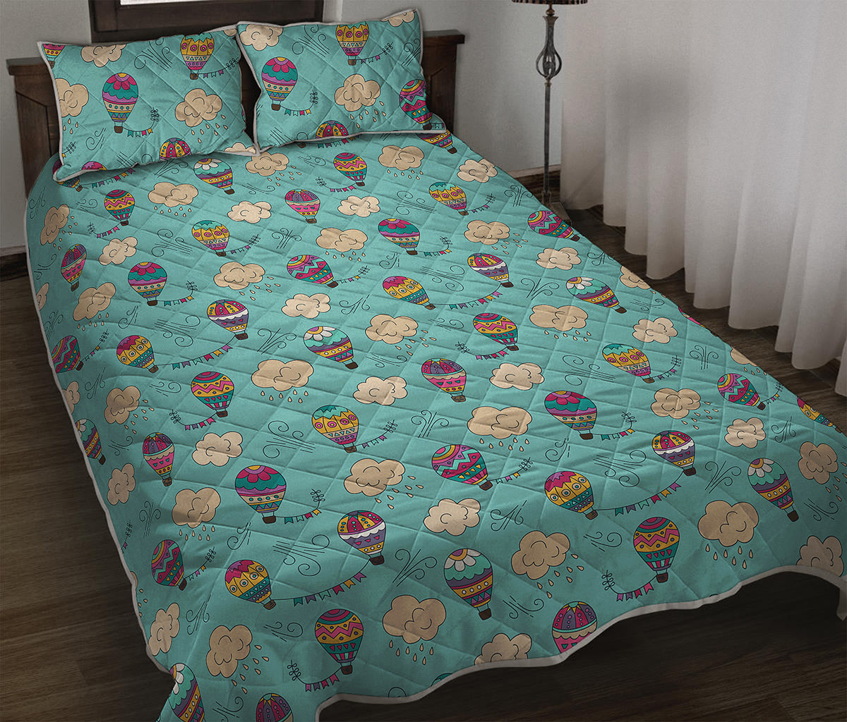 Cartoon Air Balloon Pattern Print Quilt Bed Set