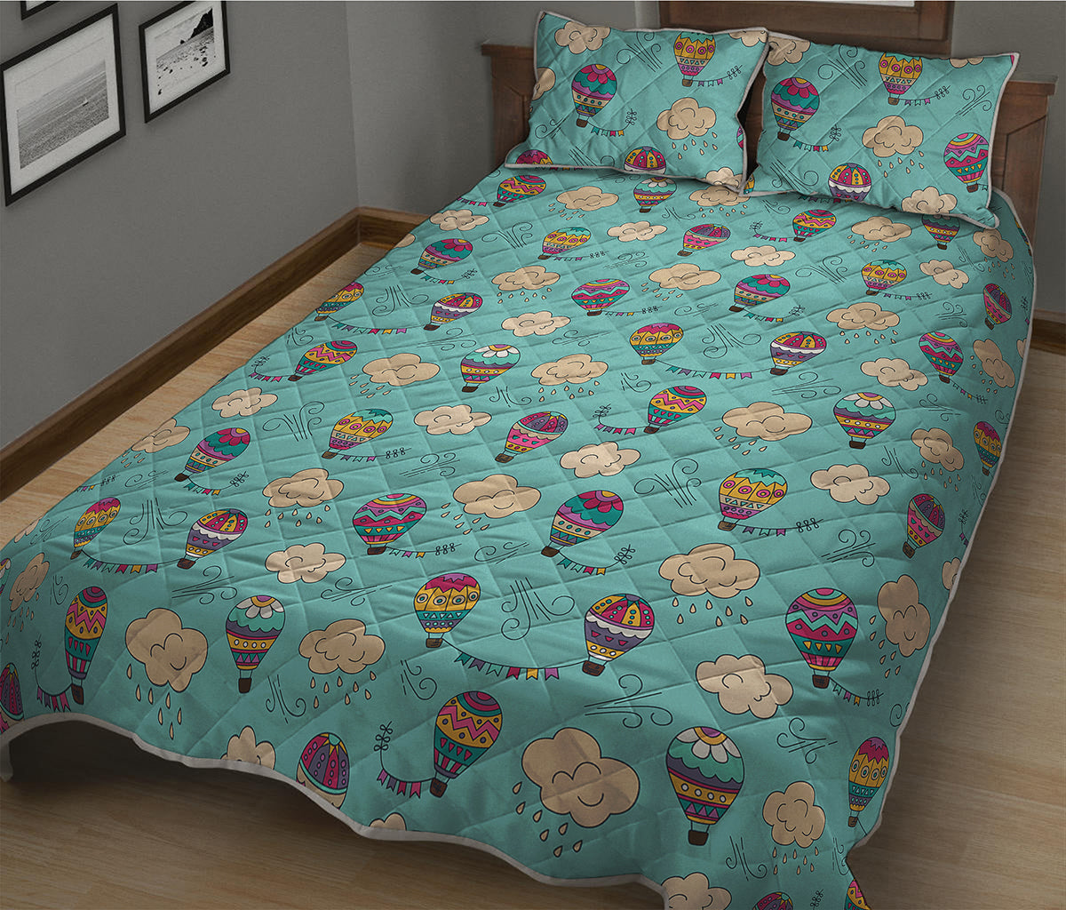Cartoon Air Balloon Pattern Print Quilt Bed Set