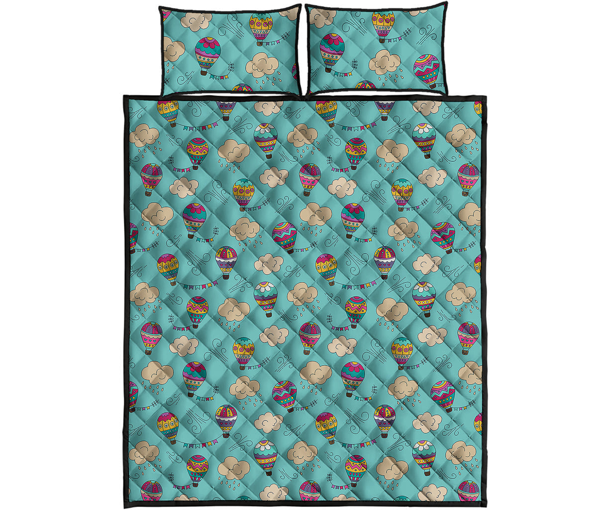 Cartoon Air Balloon Pattern Print Quilt Bed Set