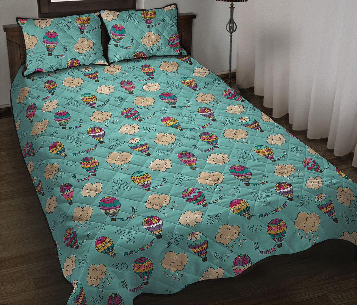 Cartoon Air Balloon Pattern Print Quilt Bed Set