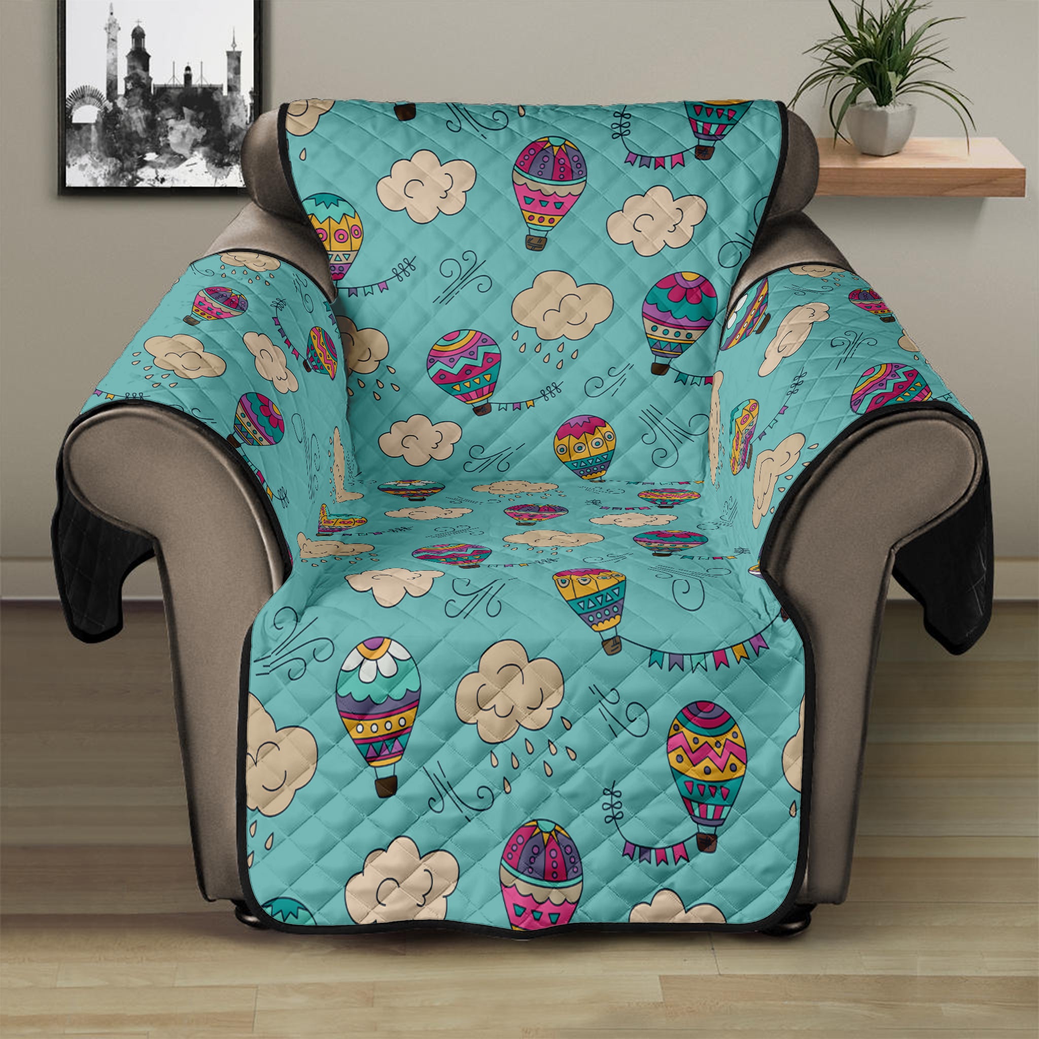 Cartoon Air Balloon Pattern Print Recliner Protector