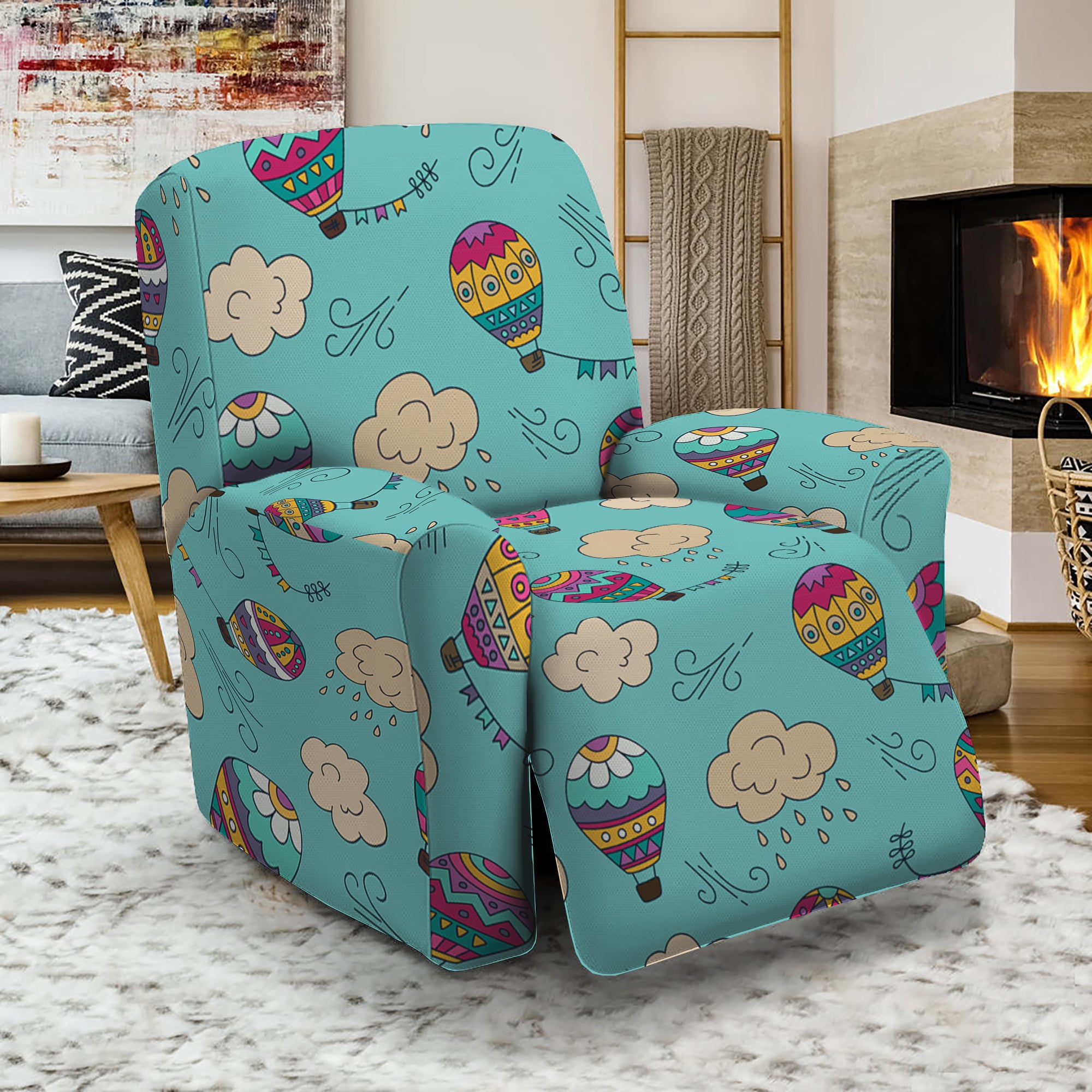 Cartoon Air Balloon Pattern Print Recliner Slipcover