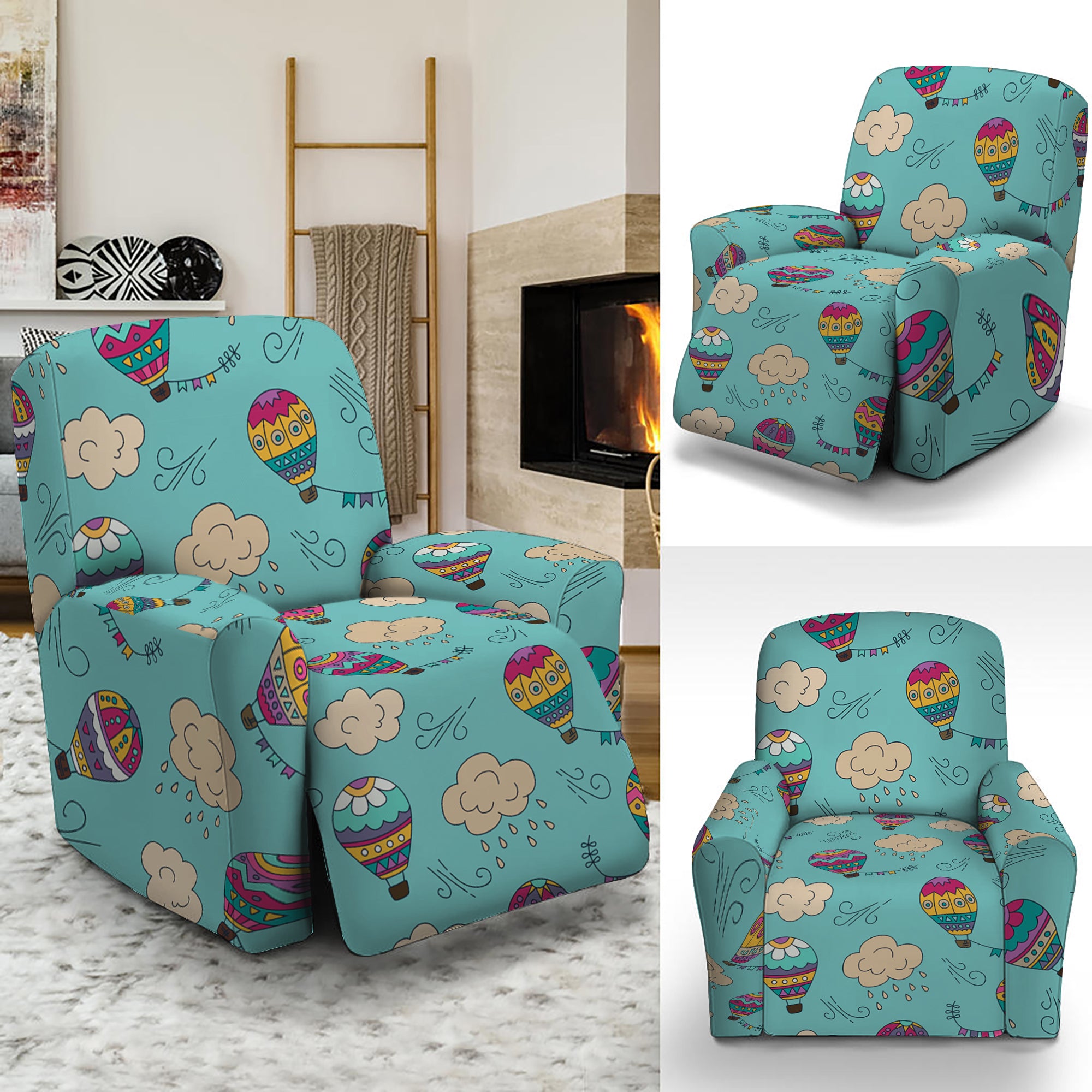 Cartoon Air Balloon Pattern Print Recliner Slipcover