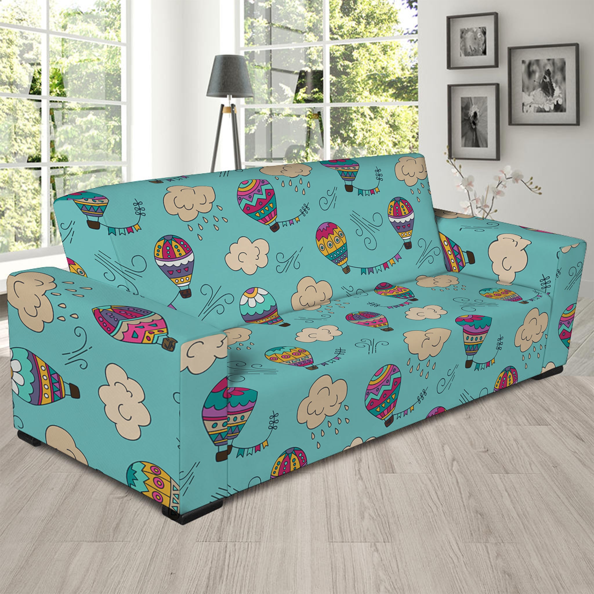 Cartoon Air Balloon Pattern Print Sofa Slipcover