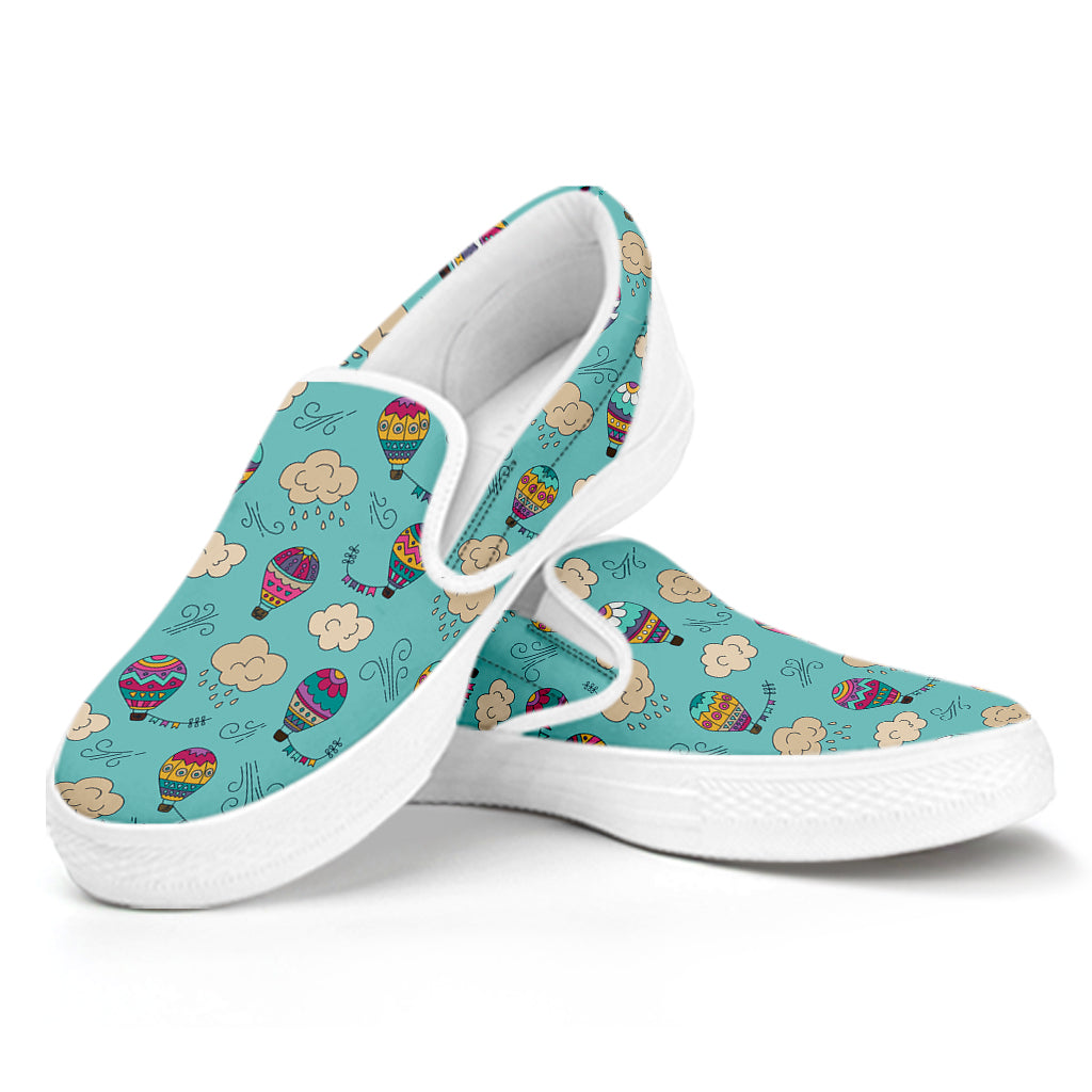 Cartoon Air Balloon Pattern Print White Slip On Shoes