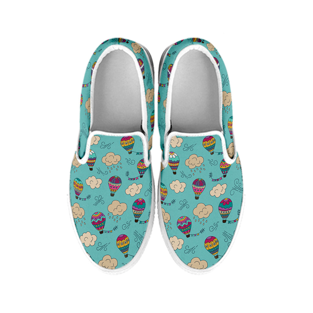 Cartoon Air Balloon Pattern Print White Slip On Shoes