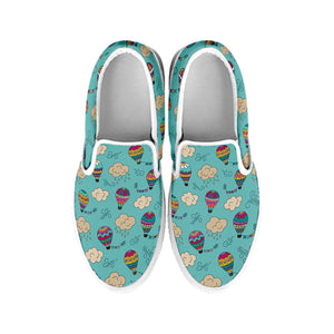 Cartoon Air Balloon Pattern Print White Slip On Shoes