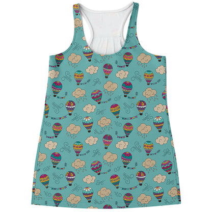 Cartoon Air Balloon Pattern Print Women's Racerback Tank Top