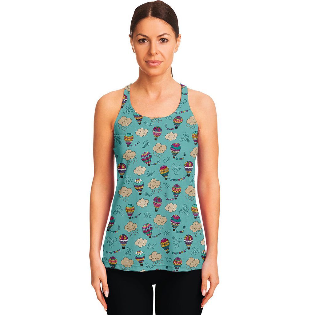 Cartoon Air Balloon Pattern Print Women's Racerback Tank Top