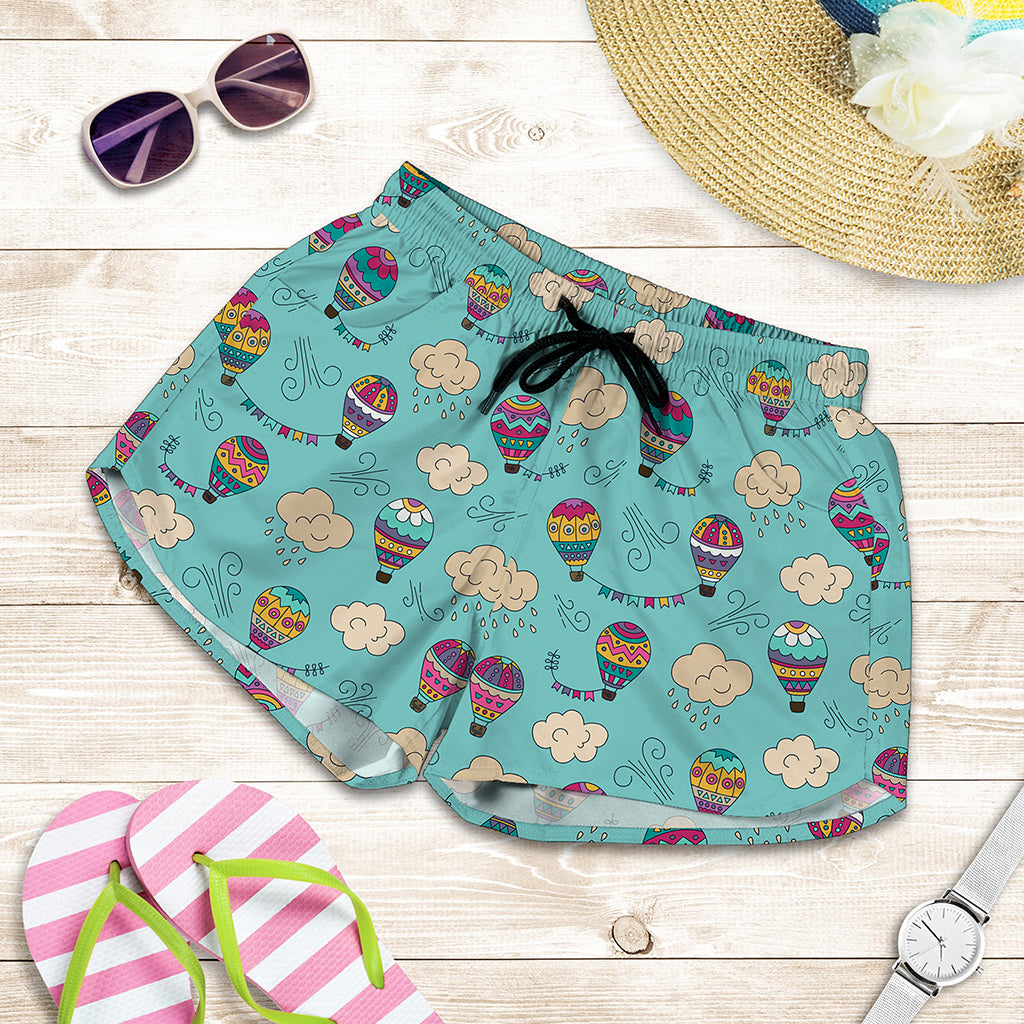 Cartoon Air Balloon Pattern Print Women's Shorts