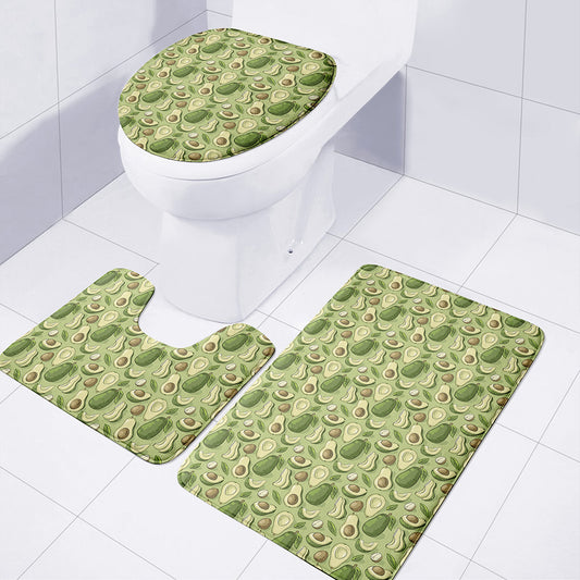 Cartoon Avocado Pattern Print 3 Piece Bath Mat Set